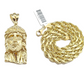 10k Gold Jesus Head Charm Rope Chain Necklace 6mm 20'' Set & Pendant 10kt REAL