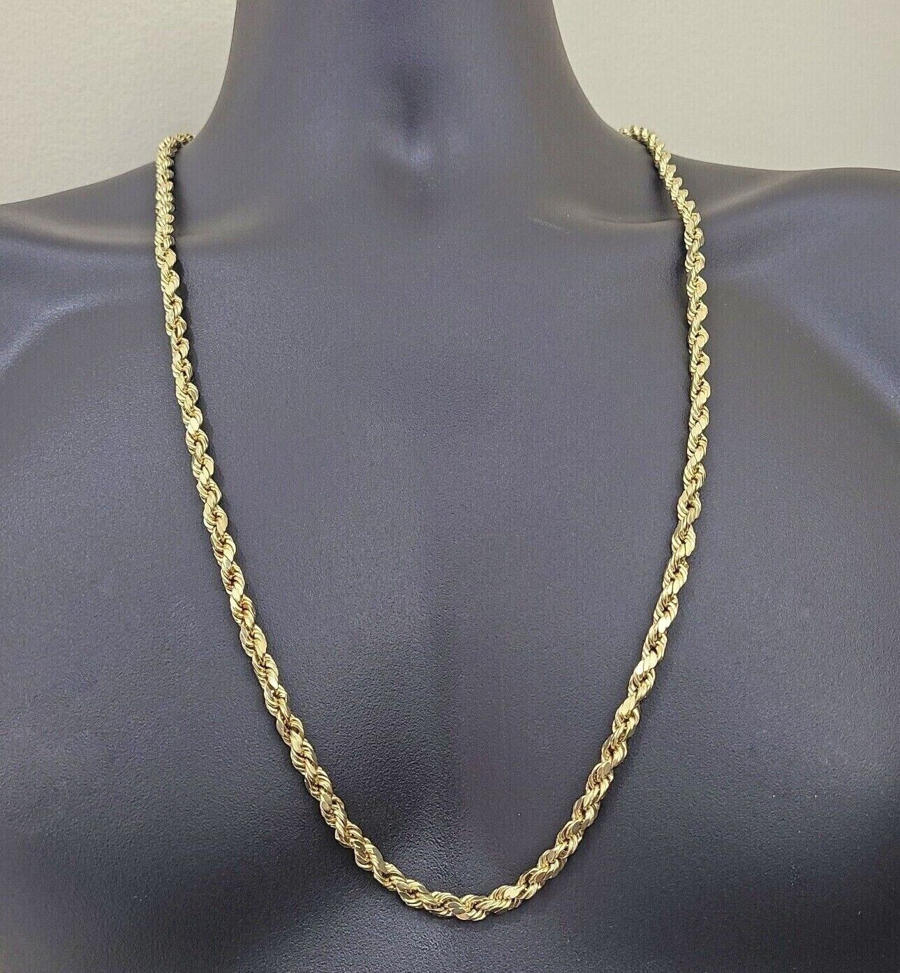 Real 10k Yellow Gold Necklace Rope Chain 6mm 30" inch 10kt Men's Chain For Charm