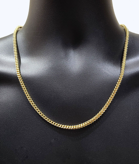 Real 14k Yellow Gold Necklace Franco Diamond Cut Chain 3mm 22" inch 14kt Unisex