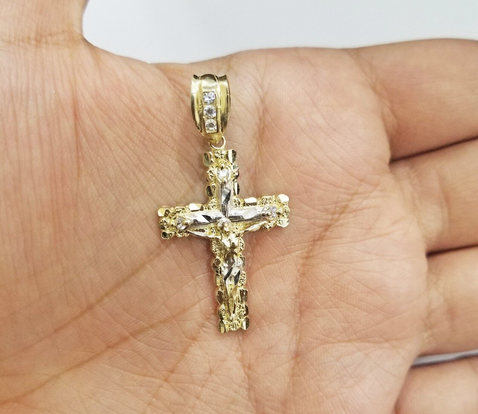 Real 10k Gold Nugget Jesus Crucifix Cross Pendant Charm 10kt Yellow Gold