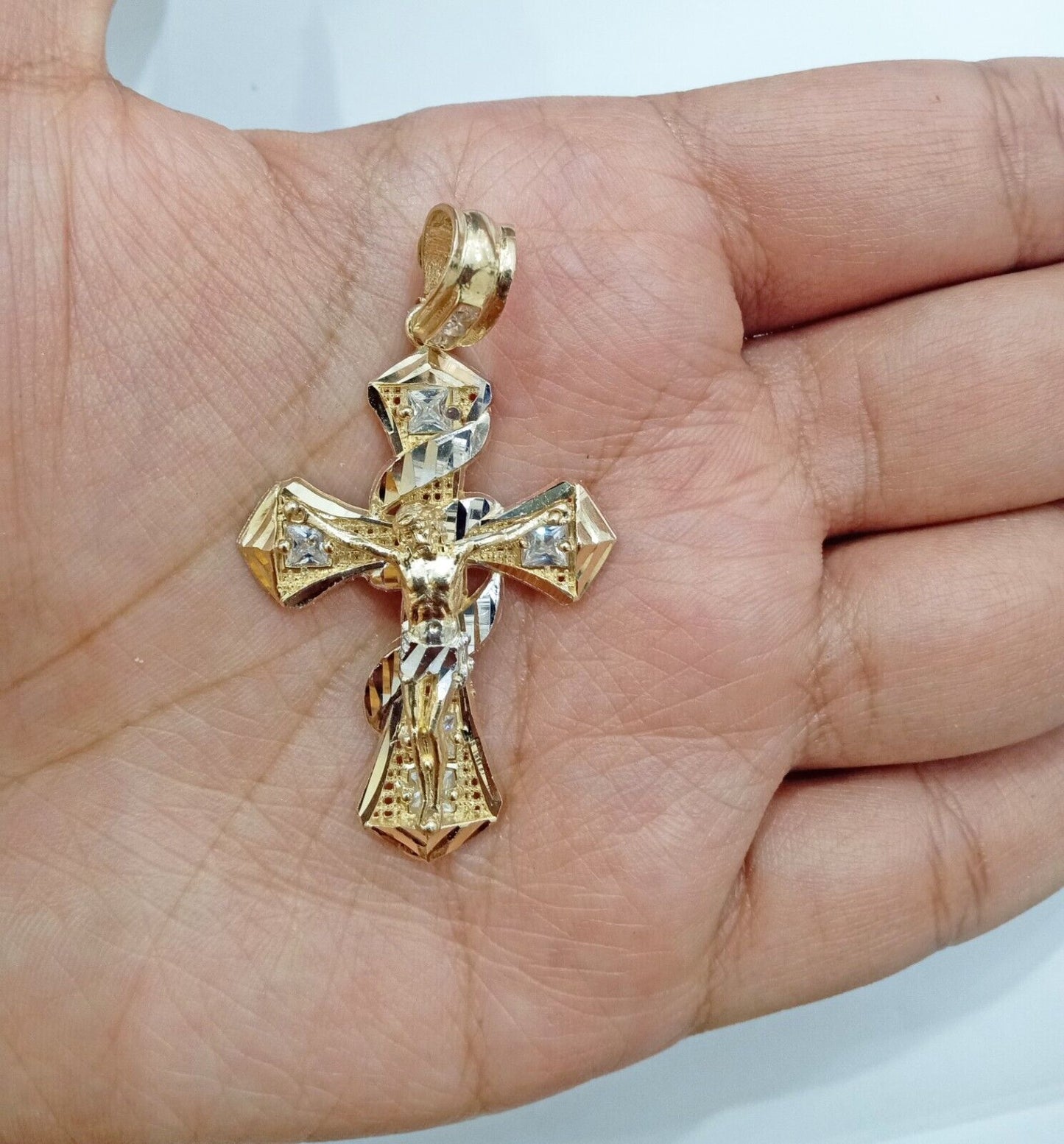 Real 14k Gold Jesus Crucifix Cross Charm Pendant 2" inch 14kt Yellow Gold