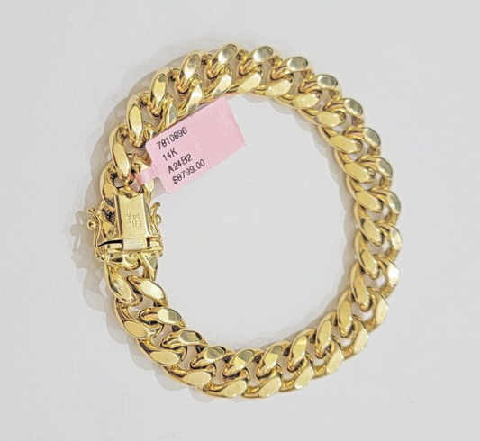 Mens 14k Yellow Gold Bracelet 7.5 Inch Miami Cuban Link Box Clasp REAL 14KT