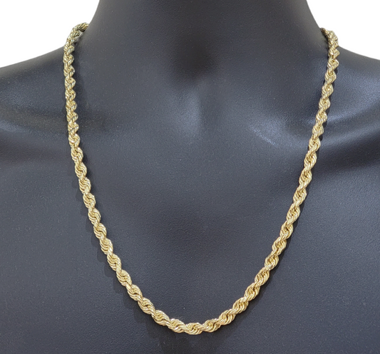 Real 14k Yellow Gold Rope Chain 6.5mm 24" inch Long 14kt Men's Necklace