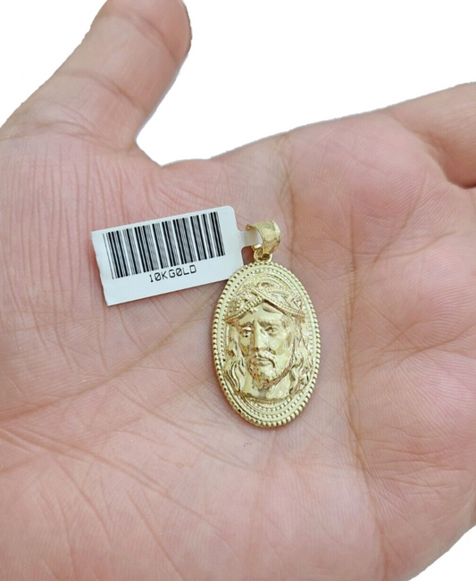 Real 10k Gold Jesus Head Circular Charm Pendant 10KT Yellow Gold