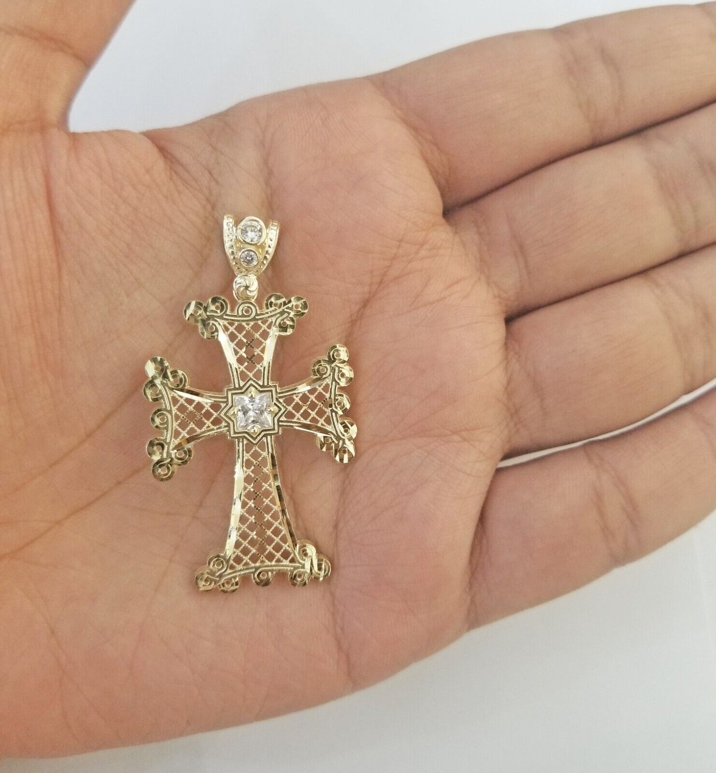 Real 10k Gold Charm Pendant Cross Diamond Cut 10kt Yellow Gold Men Women Unique