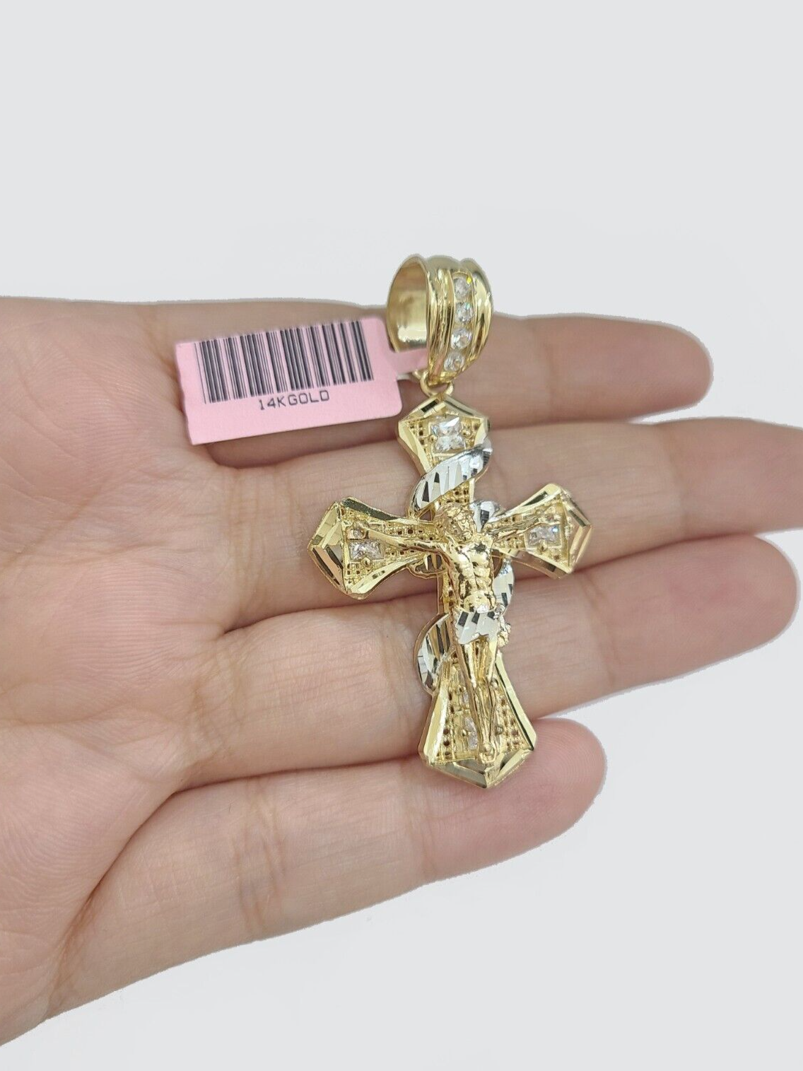 Real 14k Yellow Gold Rope Chain 5mm 18'' Necklace Jesus Cross Charm Pendant 14kt