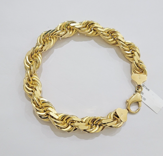 10mm Rope Bracelet 9 Inch Solid 10k Yellow Gold With Diamond cuts Mens REAL 10KT