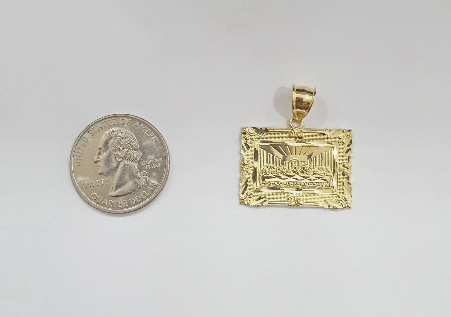 Real 10k Gold Square Pendant Last Supper Charm 10kt Yellow Gold