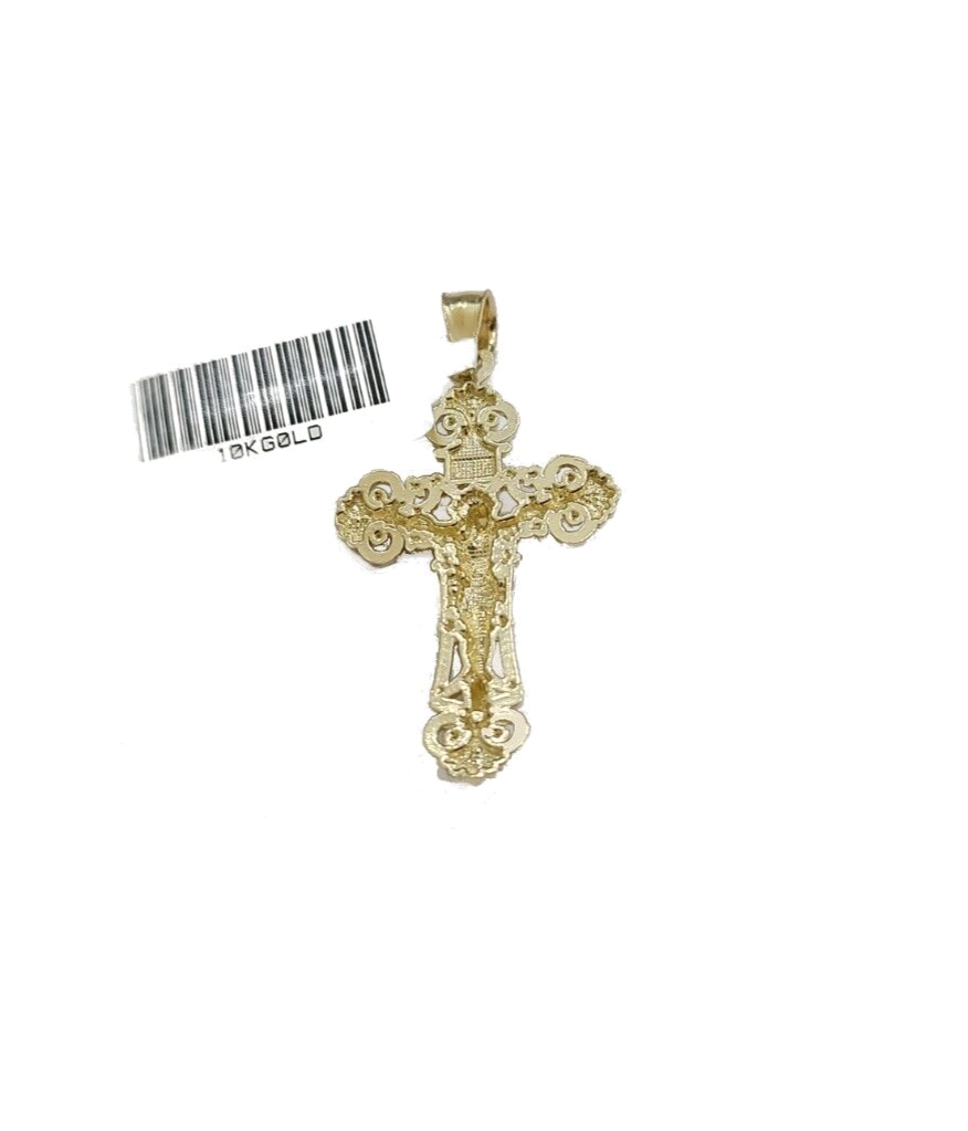 Real 10k Gold Jesus Cross Charm Pendant 10KT Yellow Gold For Chain & Necklace