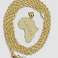 10k Yellow Gold Africa Map Charm Rope Chain 24 Inch Necklace Pendant SET SALE
