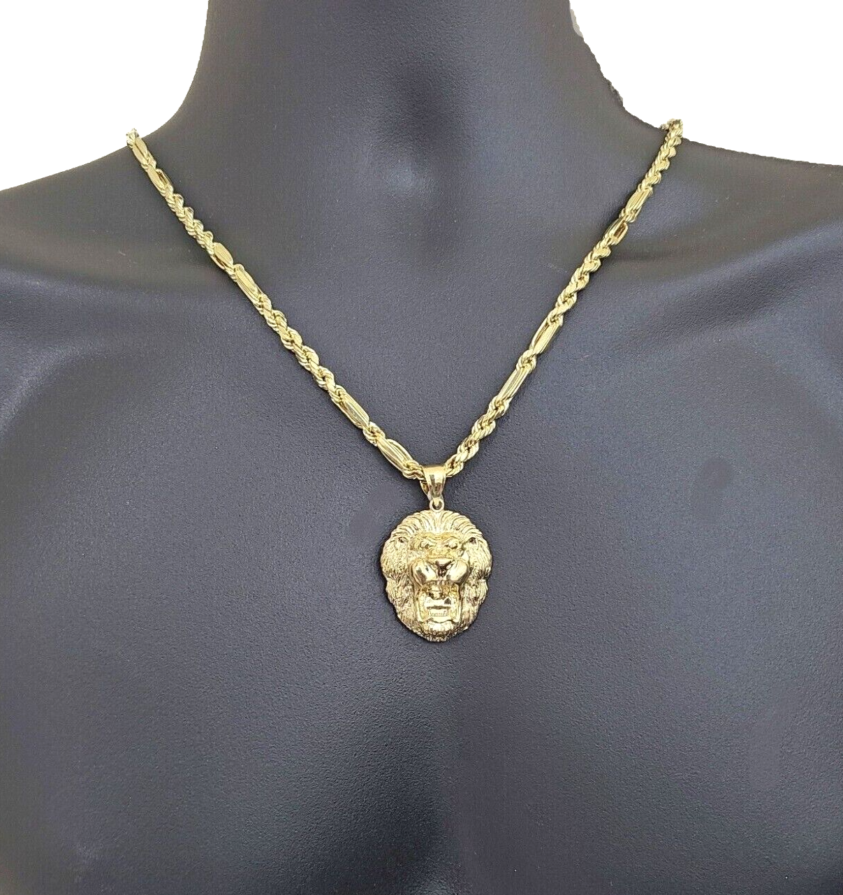 Real 10k Yellow Gold Milano Rope Chain 22 Inch Necklace Lion Head Charm Pendant