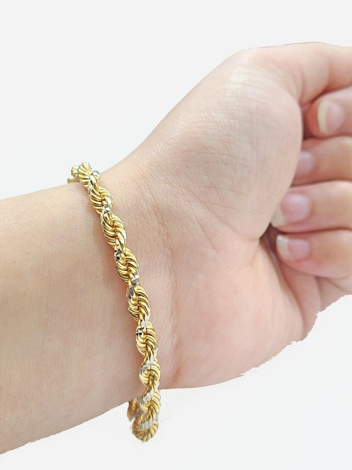 Real 10kt Solid Yellow Gold Rope Bracelet Diamond Cut Unisex 8 Inches 4mm