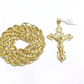 Real 14k Yellow Gold Rope Chain 24'' Necklace Jesus Crucifix Cross Charm Pendant