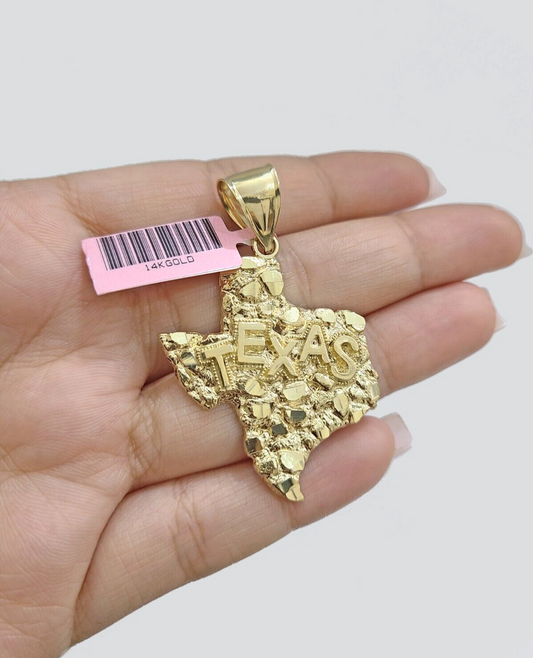 Real 14k Yellow Gold Texas Map Charm 2'' Inch Pendant 14kt for Chain & Necklaces