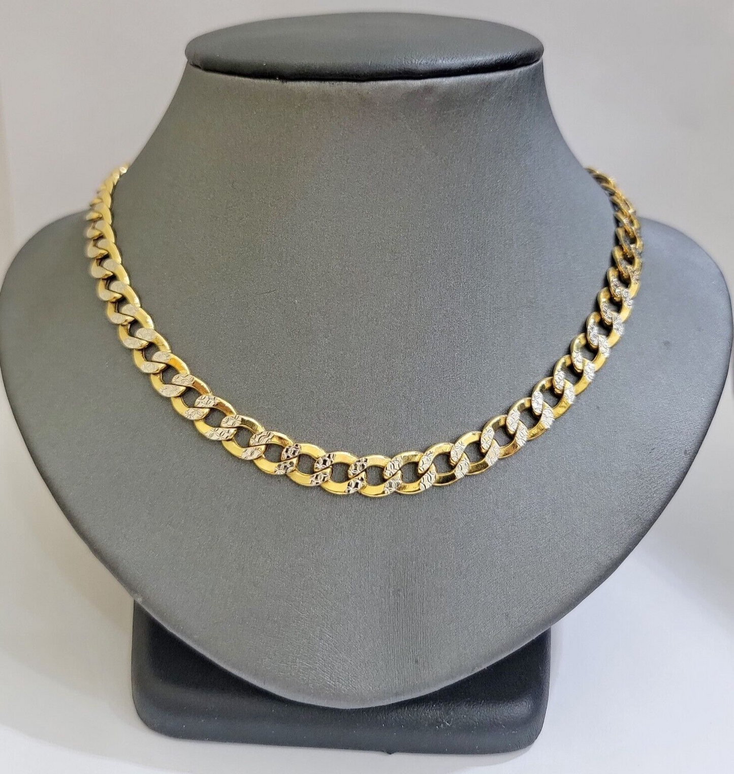 Real 10k Yellow Gold Chain Curb Link Necklace 8mm 28 Inch Diamond Cut Two-tone