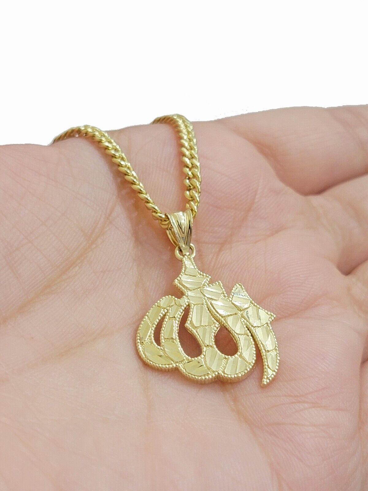 10k Gold Allah Charm Miami Cuban Chain 20" 3mm Necklace Pendant , REAL 10kt SET