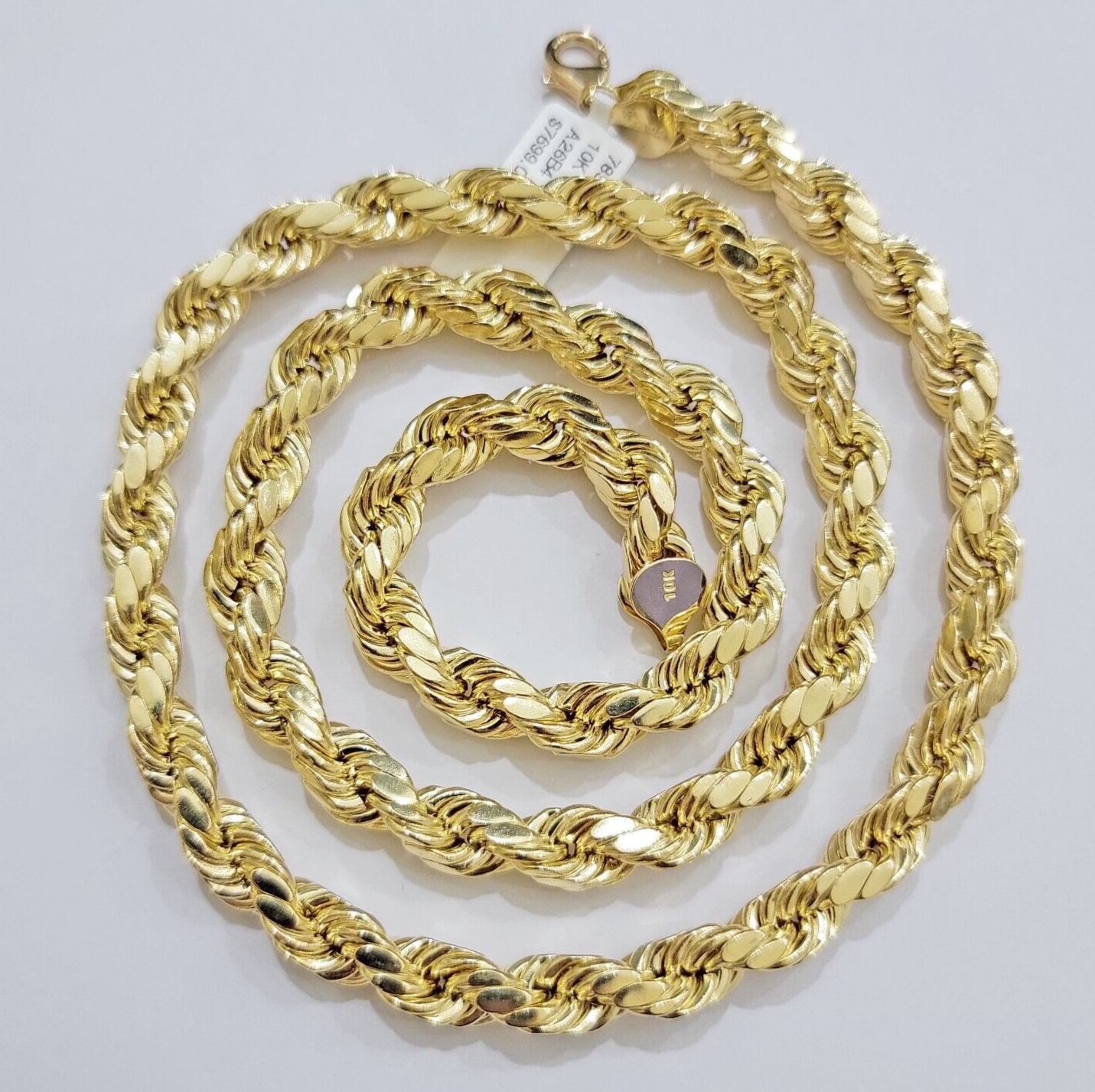 10k Yellow Gold Rope Chain Necklace 24 Inch 8mm Diamond Cuts Men's REAL 10KT