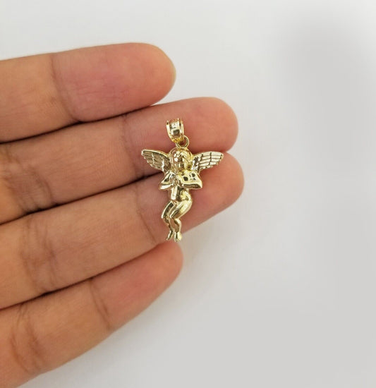 Real 10k Yellow Gold Praying Hand Angel Pendant 10kt Gold Charm For Necklace