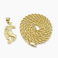 Real 10k Yellow Gold Rope Chain 20'' Necklace Praying Hand Cross Charm Pendant