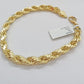 Real 10k Yellow Gold rope Bracelet 6.5mm 8" lobster lock 10kt new for men