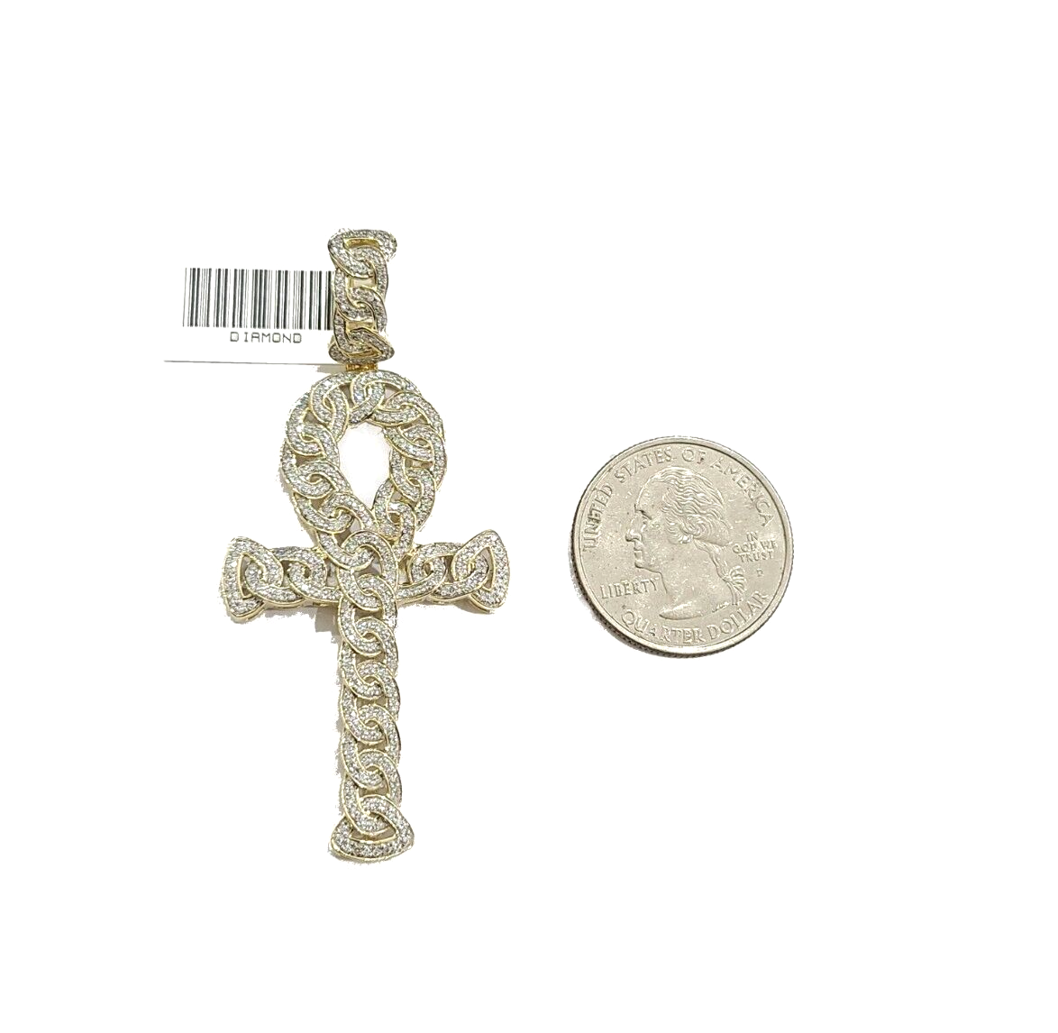 Real 10k Yellow Gold Cross Diamond Charm Pendant 2.5'' Inches Genuine 10kt