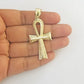 Real 10k Yellow Gold Pendant Ankh Charm Cross Diamond Cut 10kt Gold For Chain