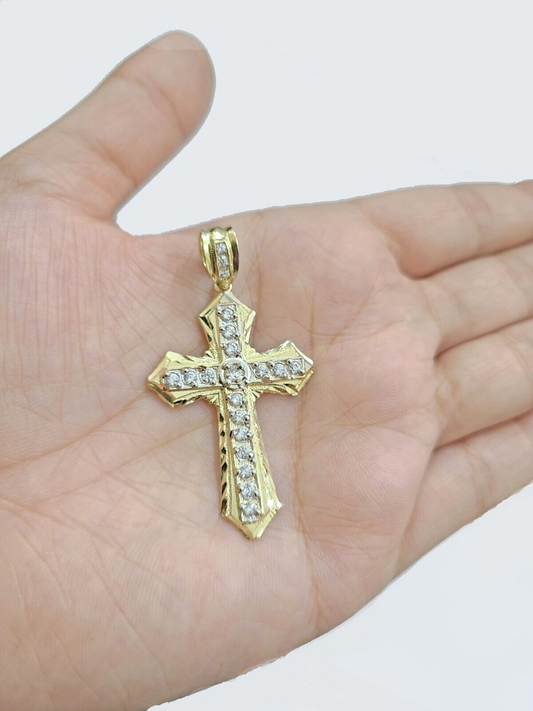 Real 10k Gold Jesus Crucifix Cross Pendant Charm 10kt Yellow 2'' Inch For Chain