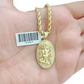 10k Gold Circular Jesus Head Charm Rope Chain Necklace 3mm 18''Set Pendant 10kt