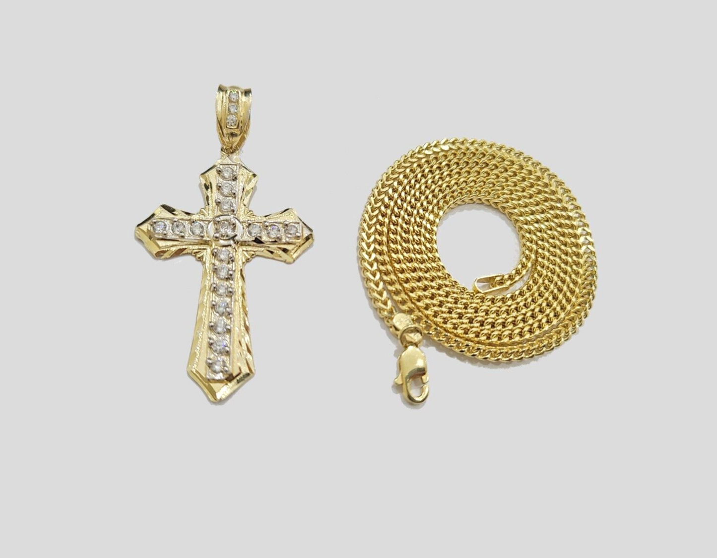 Real 10k Yellow Gold Franco Chain 2.5mm 18" inch Necklace Jesus Cross Charm 10kt