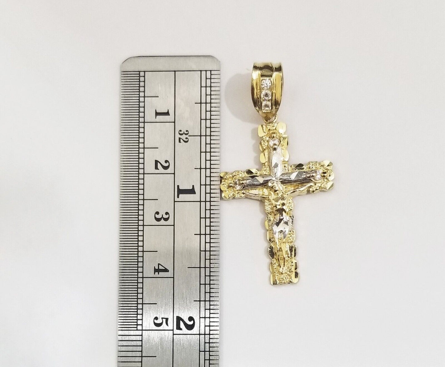 Real 10k Gold Nugget Jesus Crucifix Cross Pendant Charm 10kt Yellow Gold