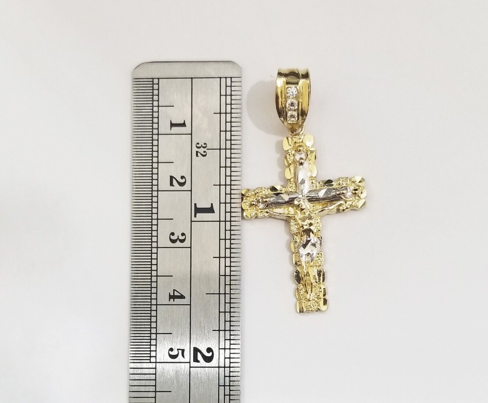 Real 10k Gold Nugget Jesus Crucifix Cross Pendant Charm 10kt Yellow Gold