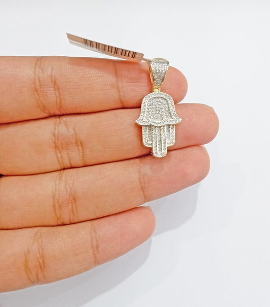 10k Yellow Gold Real Diamond Hamsa Hand Charm Pendant