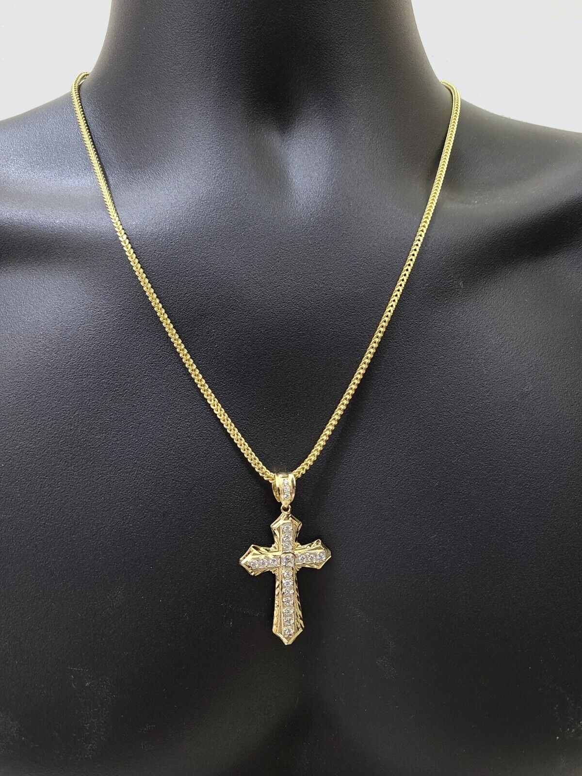 Real 10k Yellow Gold Franco Chain 2.5mm 20" inch Necklace Jesus Cross Charm 10kt