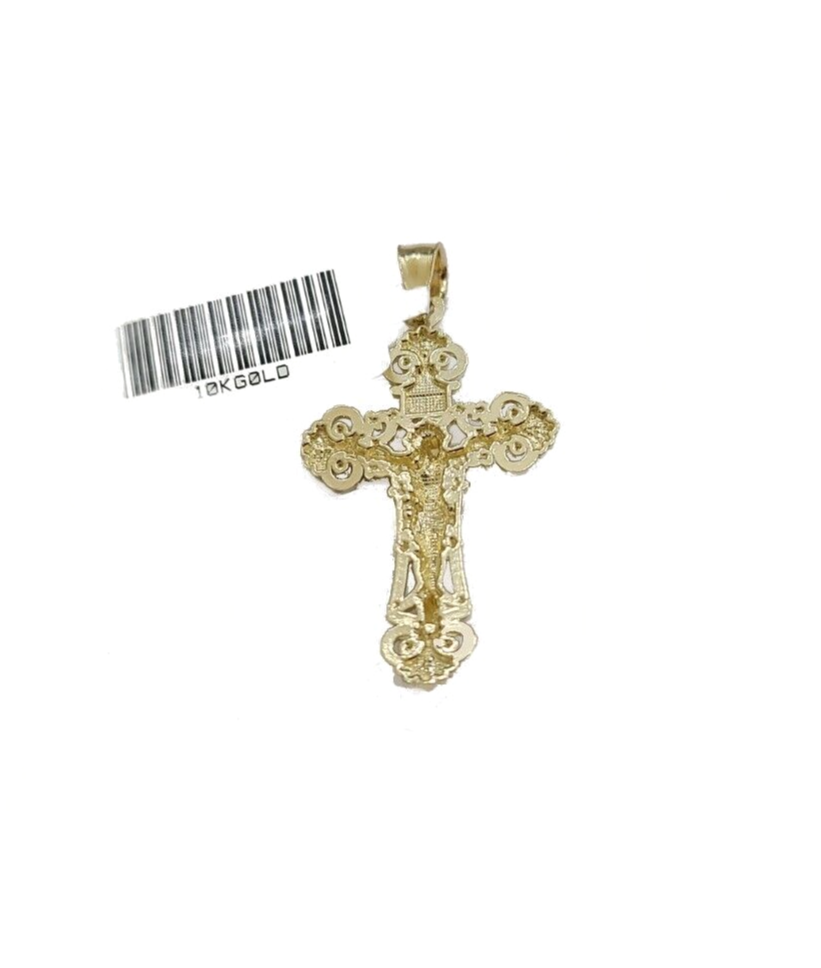 Real 10k Yellow Gold Jesus Cross Charm Rope Chain Necklace 3mm 28'' Pendant 10kt