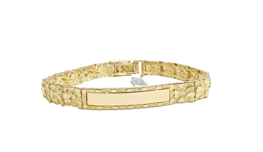 Real 10k Yellow Gold 9mm Nugget ID Bracelet 8.5" inch 10kt Unisex Men Women