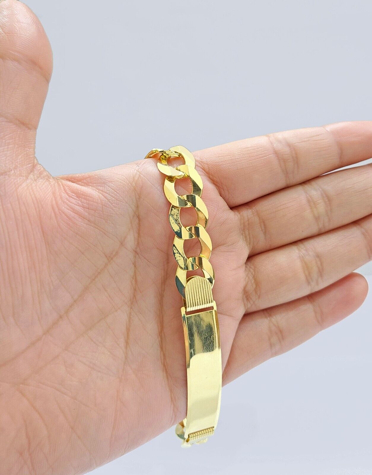 Real 10kt Yellow Gold Cuban Link ID Bracelet Unisex 8.5'' 11mm