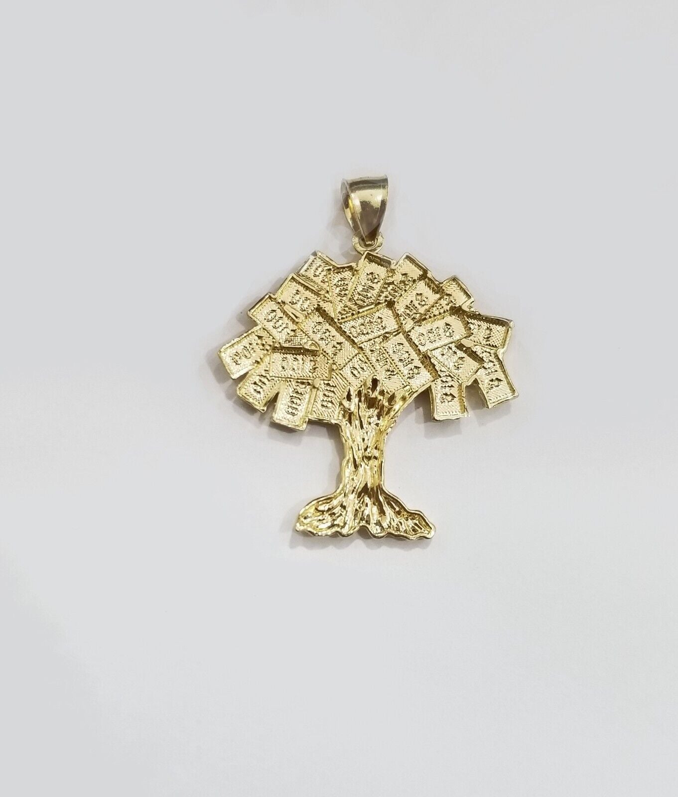 Real 10k Gold Money Tree Charm 1.7 Inch Pendant 10kt Yellow Gold