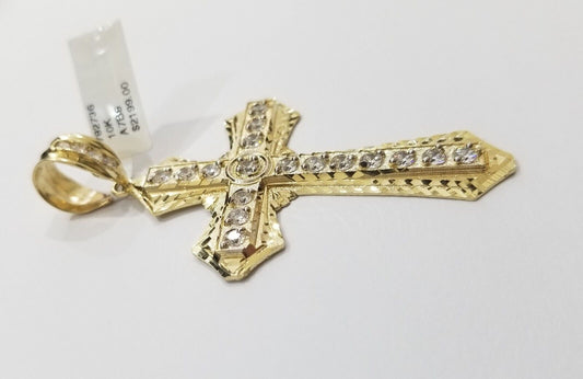 Real 10k Yellow Gold Cross Charm Pendant 2.5'' inch 10kt gold