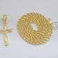 Real 14k Yellow Gold Rope Chain 24'' Necklace Jesus Crucifix Cross Charm Pendant