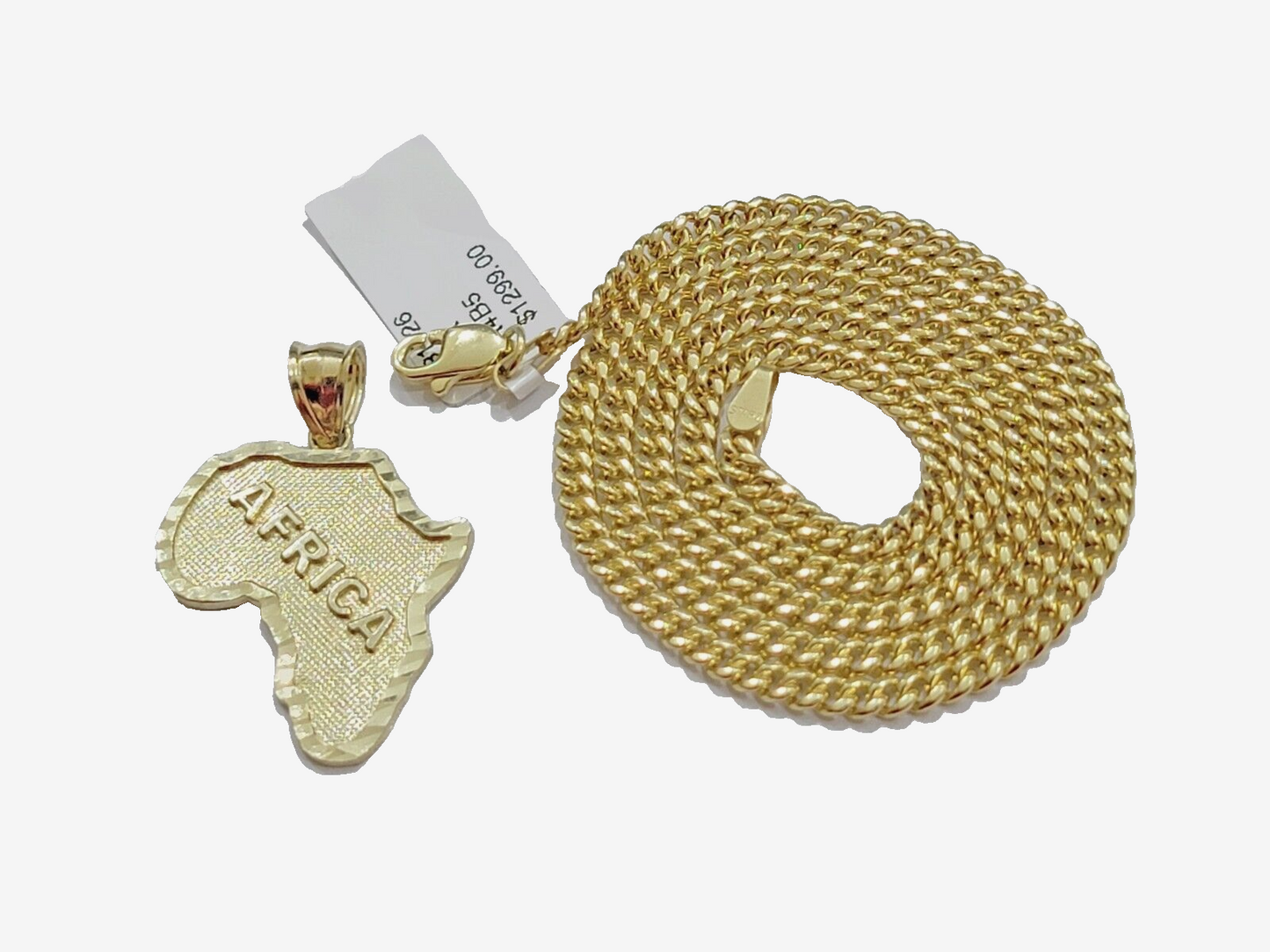 10k Yellow Gold Africa Map Miami Cuban Chain Charm Pendant 18 Inch Necklace SALE
