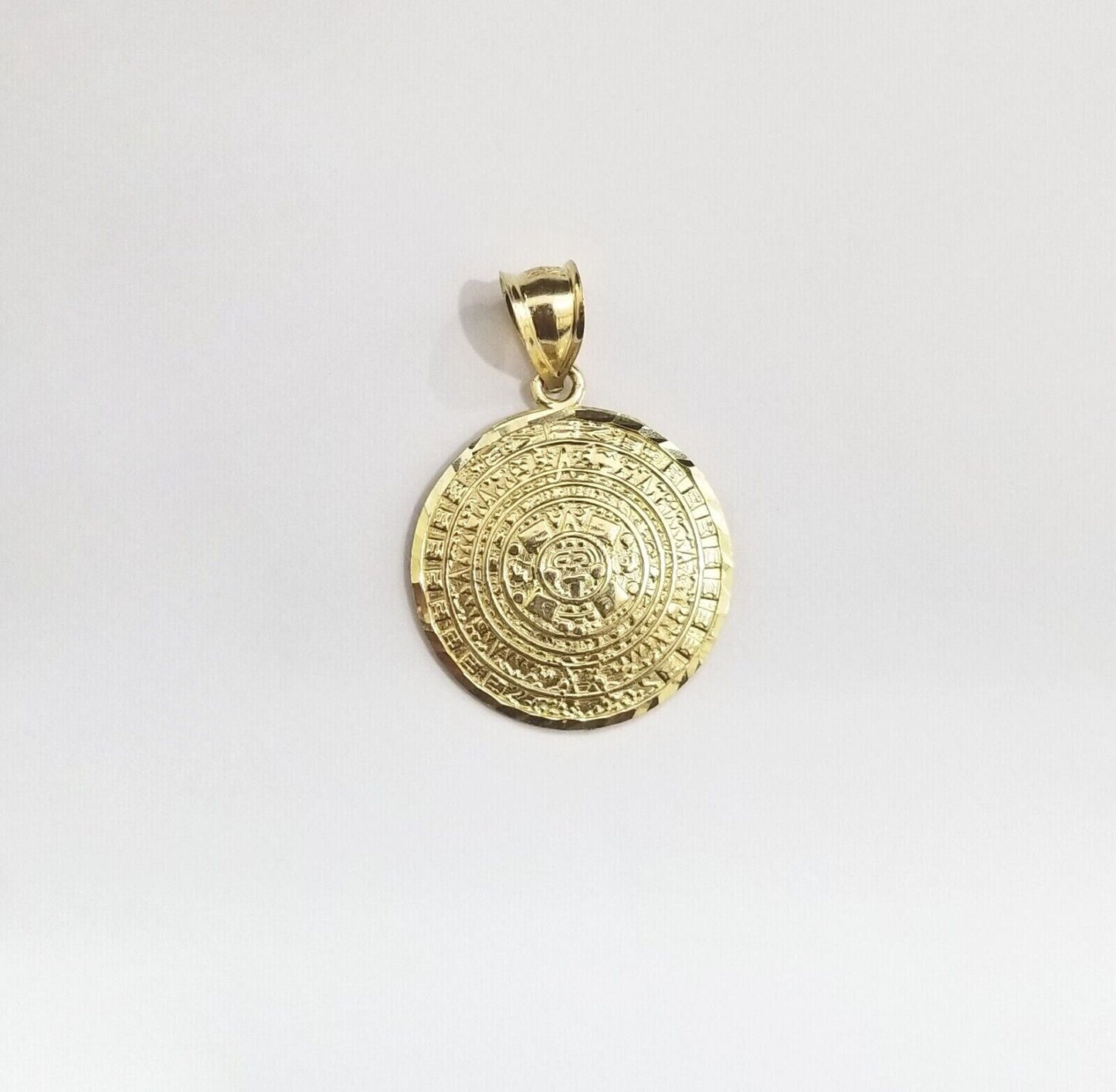 Real 10k Gold Mayan Calendar Circular Charm Pendant 10kt Yellow Gold