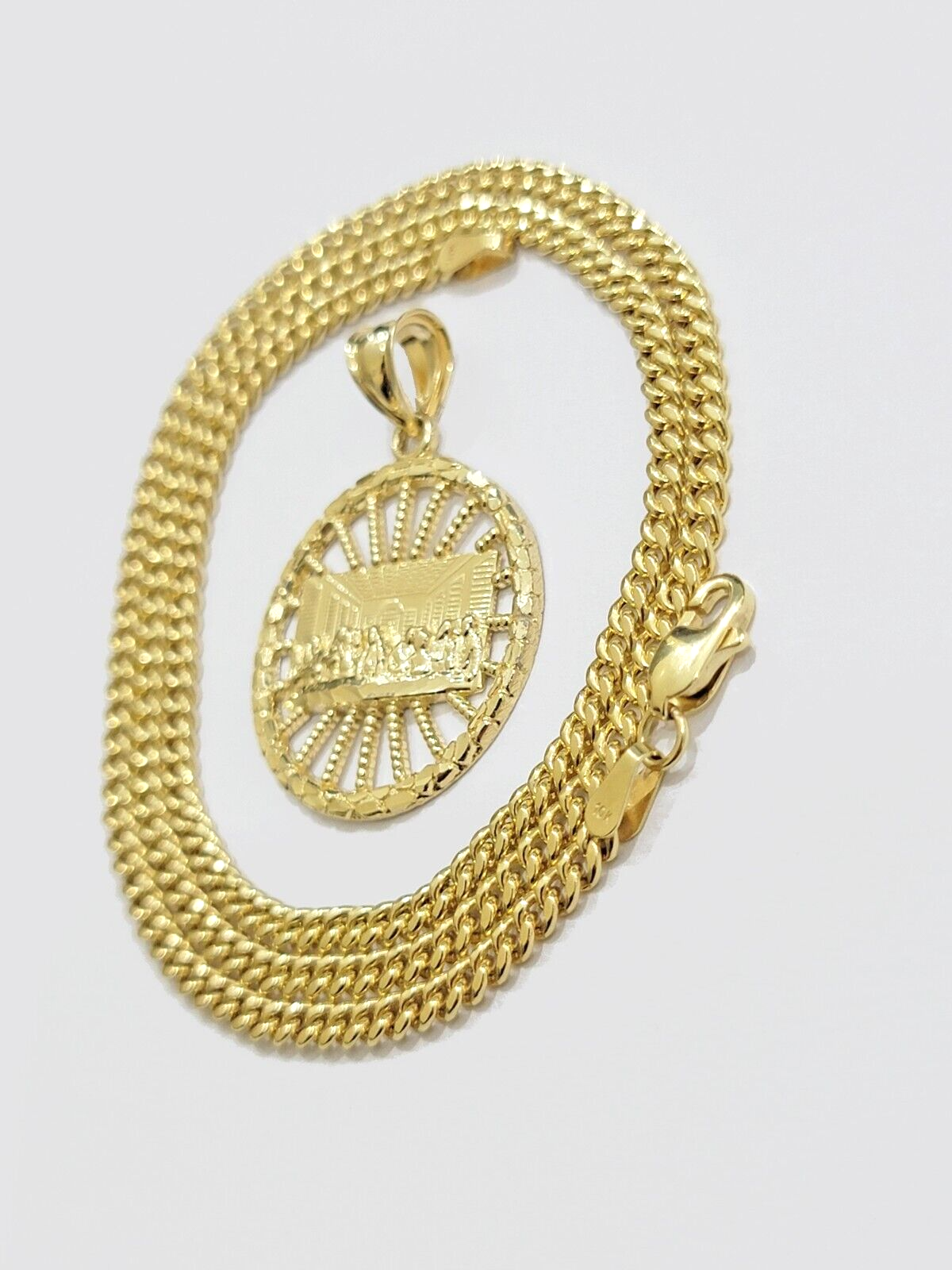 10k Yellow Gold Last Supper Charm Miami Cuban Chain 18'' 10kt Pendant Necklace