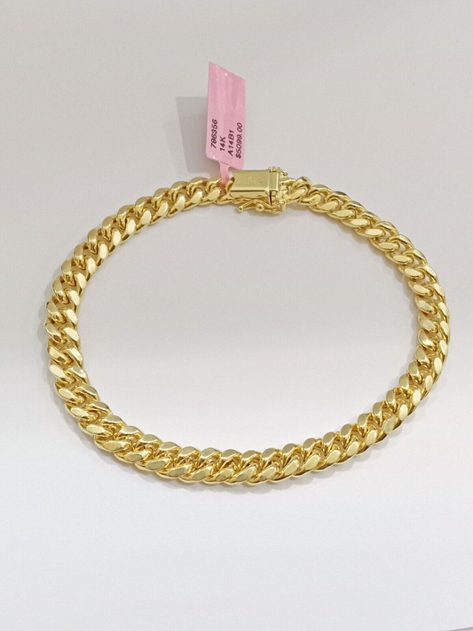 14k Yellow Gold Miami Cuban Link Bracelet 7" inch 7mm Real 14kt Kids and Ladies