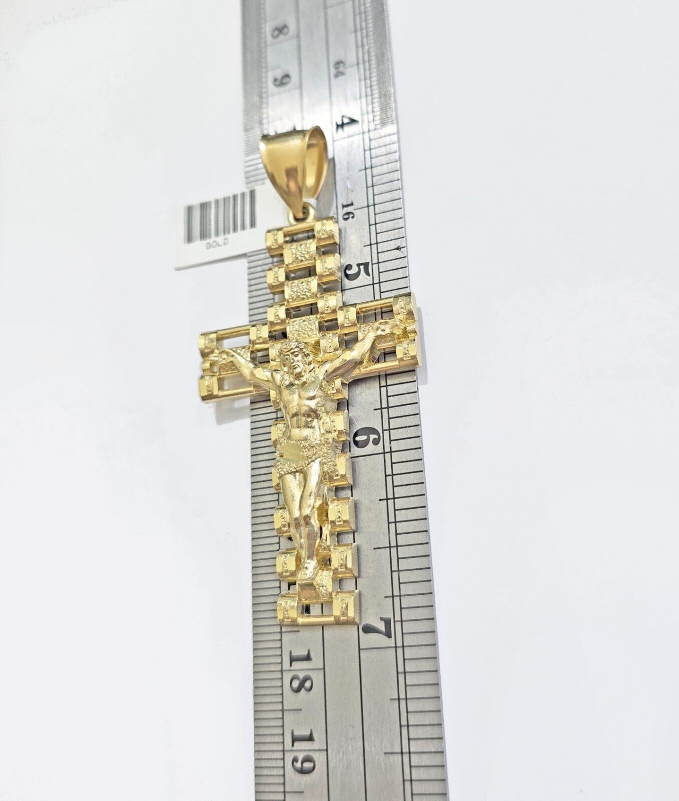 Real 10k Yellow Gold Cross Charm Pendant Mens Jesus Crucifix 3 Inch For Chain