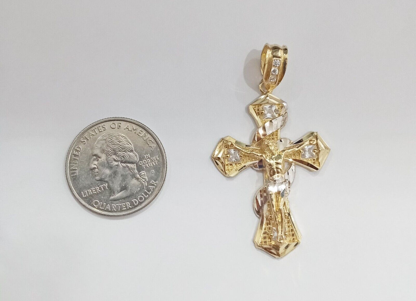 Real 14k Gold Jesus Crucifix Cross Charm Pendant 2" inch 14kt Yellow Gold