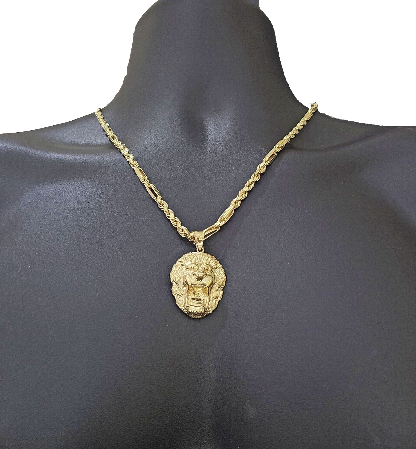 Real 10k Yellow Gold Milano Rope Chain 22 Inch Necklace Lion Head Charm Pendant