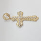 Real 14k Yellow Gold Diamond Cut Cross Charm Pendant 2"