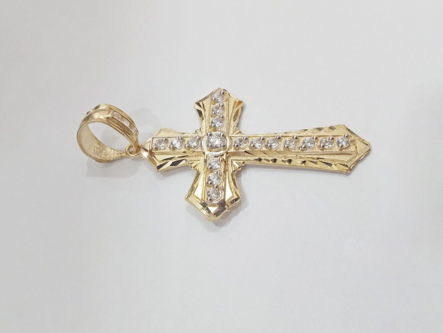 Real 14k Yellow Gold Diamond Cut Cross Charm Pendant 2"