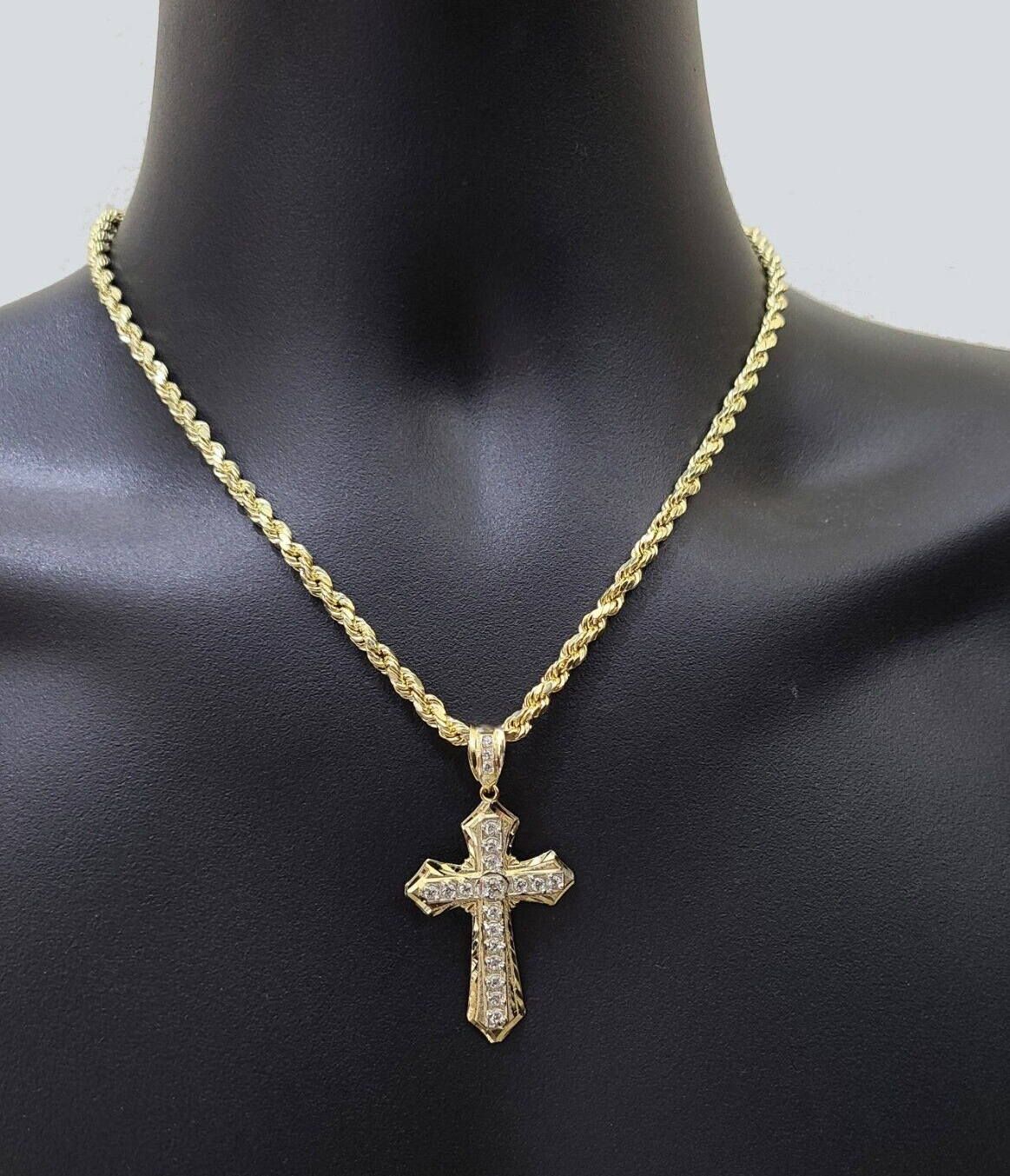 14k Yellow Gold Cross Charm Rope Chain Necklace 4mm 26'' Pendant 14kt Jesus Real