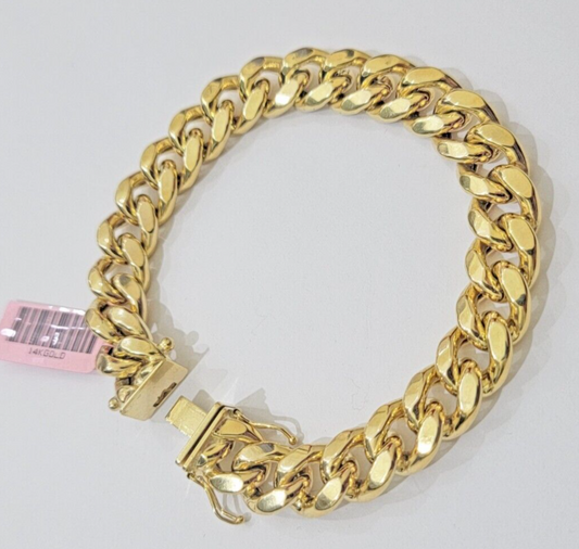 Real 14k Yellow Gold Bracelet 8 Inch Miami Cuban Link Box Clasp For Men's 14KT 11mm